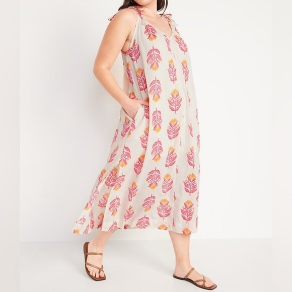Old Navy Tie Shoulder Floral Sleeveless Maxi Swing Dress Medium Pockets Flowy - Picture 12 of 12